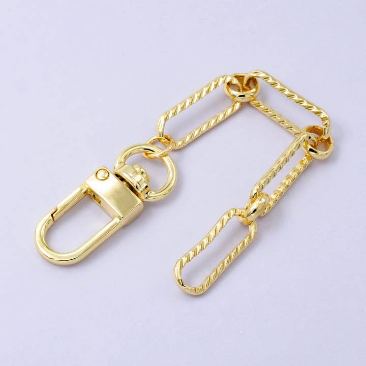 24K Gold Filled 5-Inch Textured Paper Clip Link Chain Bag Purse Charm Swivel Keychain Findings | WA-2763 for wholesale by Aim Eternal
