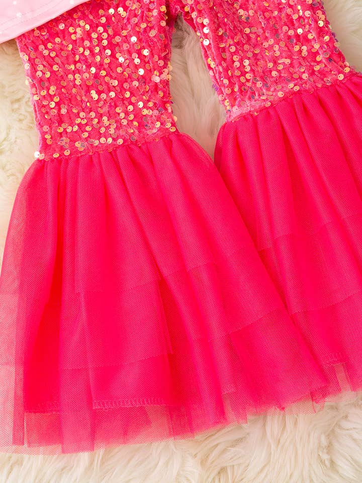 Kids Charm Online - Wholesale Top & Pant Set - Kids - Christmas character on pink tunic and sequins bell bottoms. OFG53241 AMY2