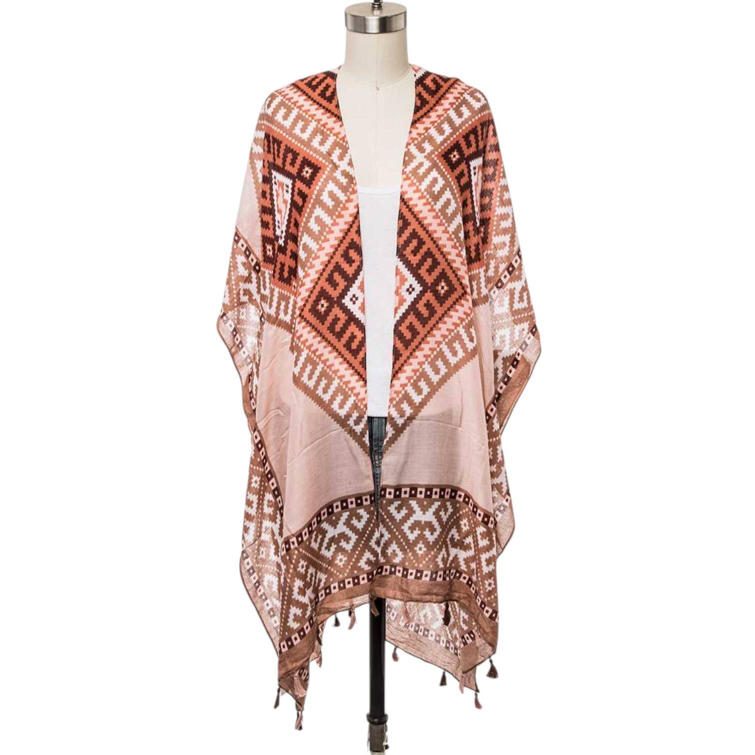 LA Jewelry Plaza - Wholesale Kimono - Women's - Fringe Tassel Aztec Printed Kimono Cardigan0