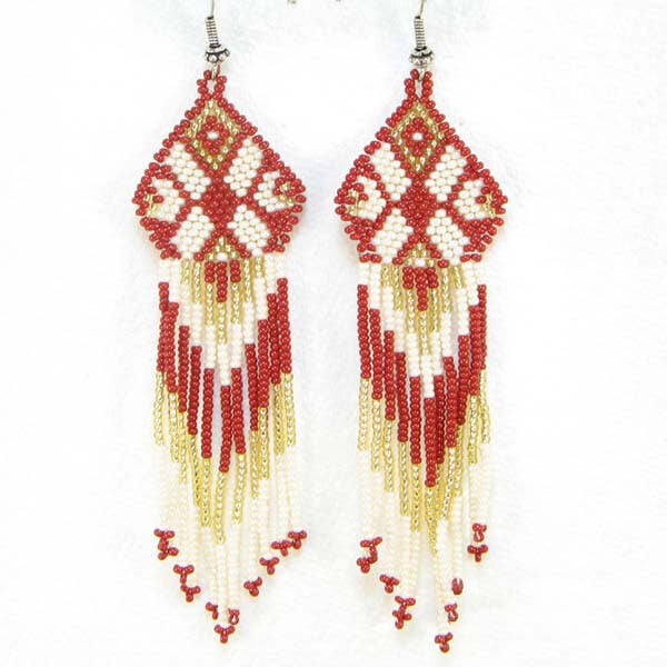 Handmade Beaded Red Seed Bead Earrings for wholesale by BEADS CORNER