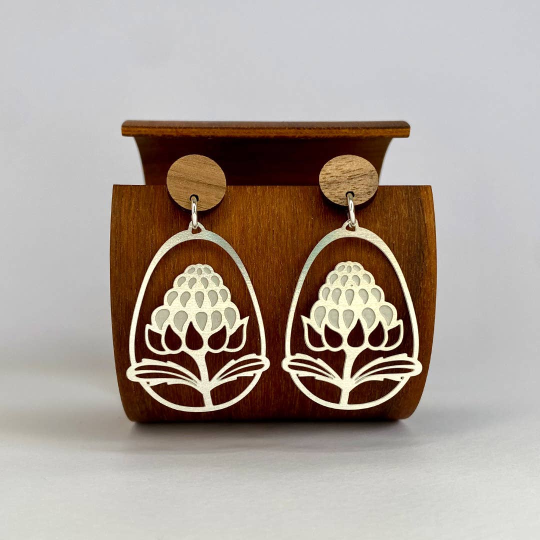 Go Do Good - Wholesale Stud/post earrings - Australian Waratah Flower Silver Dangle Stud Earrings0