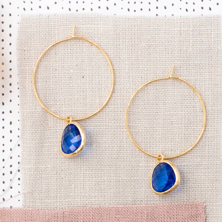 Gemstone 1” Hoop Dangle Earring 80 Color Choices Silver Gold for wholesale by Rebecca Accessories LLC