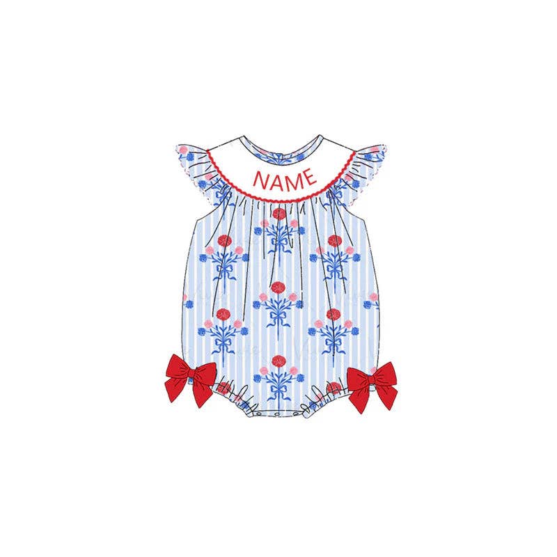 Auraquise - Wholesale Dress Set - Baby - Girls July 4th American Girl Smocked Custom Name Dress And Romper2