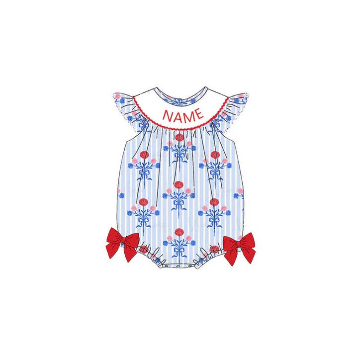 Auraquise - Wholesale Dress Set - Baby - Girls July 4th American Girl Smocked Custom Name Dress And Romper2