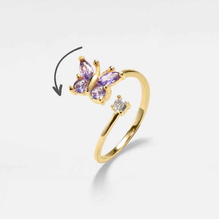 Perimade & Co. LLC - Wholesale Multi-Stone Ring - Butterfly Anxiety Fidget Spinner Ring in 925 Sterling Silver3