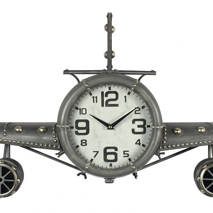 Wall Clock - Metal Medium Silver Vintage Fighter Jet Wall for wholesale by Peterson Housewares & Artwares