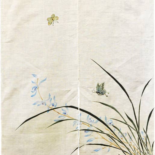 Butterfly Orchid Linen Noren for wholesale by T-Trove Asian Decor