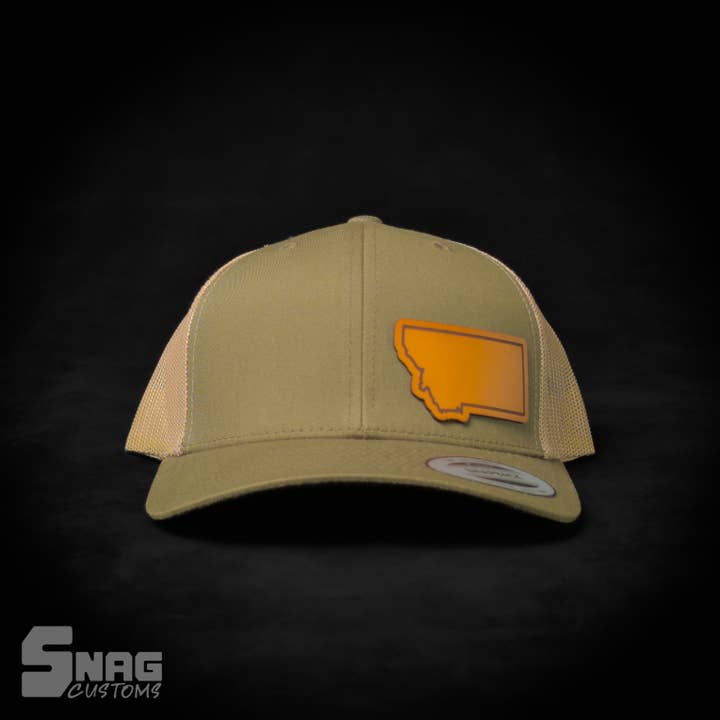 Snag Customs - Wholesale Trucker Hat - Unisex - Montana State Outline Leather Patch Hat3