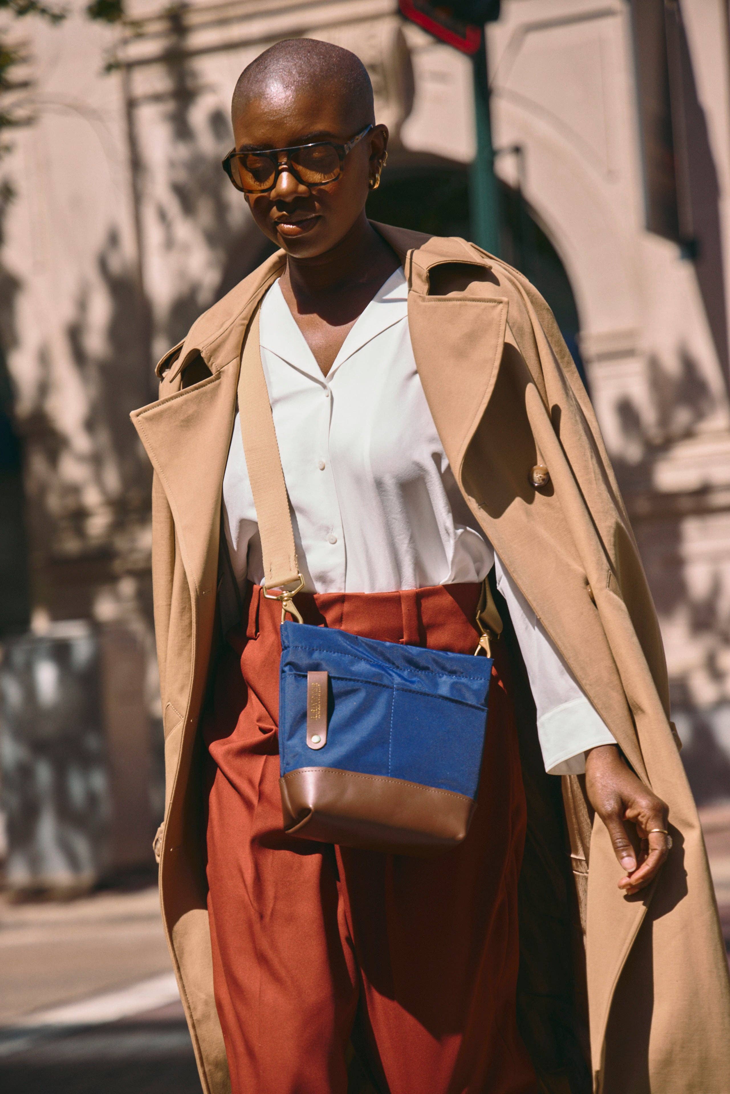 R.Riveter - Wholesale Crossbody Bag - Women's - Betsy | Navy Nylon + Brown Leather1