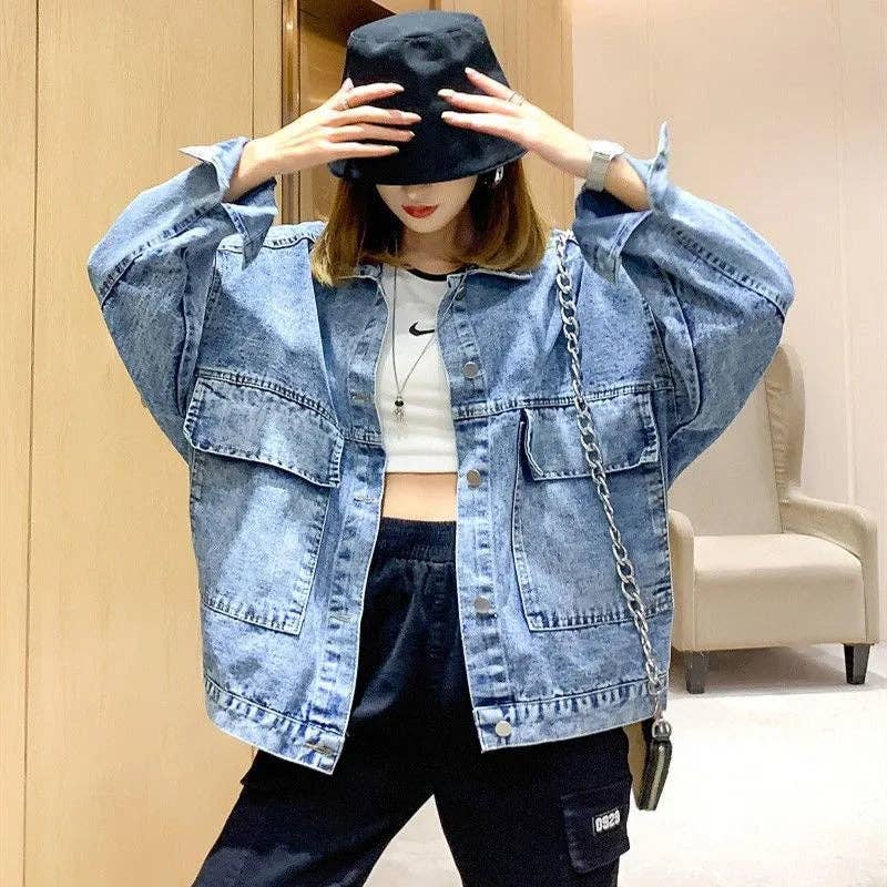 MB Fashion Wholesale - Wholesale Denim Jacket - Women's - MB FASHION Oversized Denim Jacket with Cartoon Graphic 2891LY2