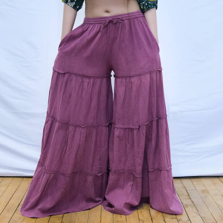 Flowy Tiered Wide Leg Pants with Pockets for wholesale by Karma Nepal Crafts