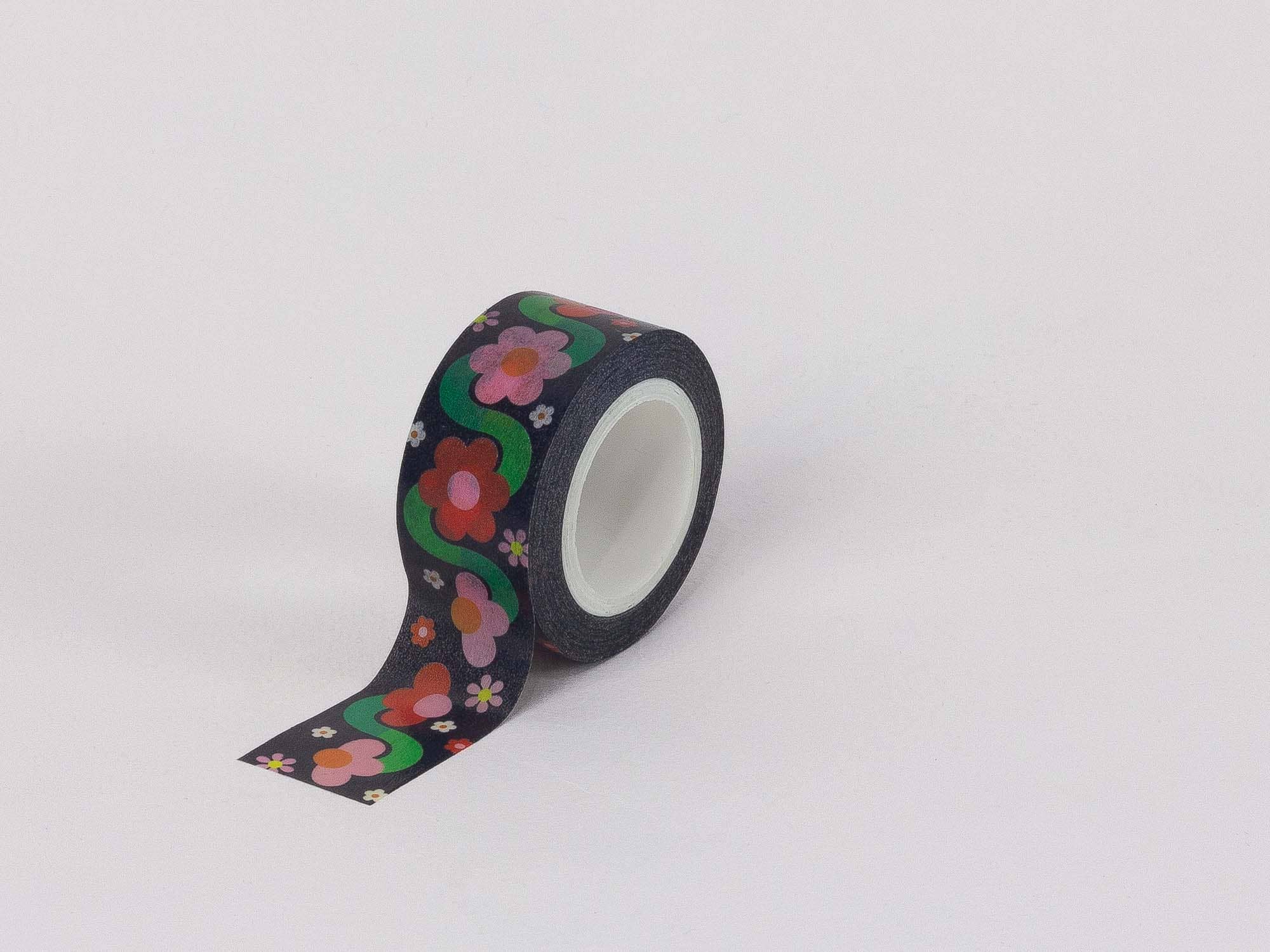 My Darlin' - Wholesale Washi Tape - Fleurty Girl Black Retro Floral Washi Tape – 20mm1