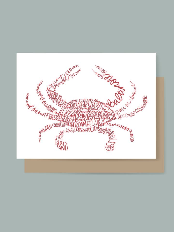 Biglietto con Granchio del Maryland Scritto a Mano per la vendita all'ingrosso da parte di the letters mdn