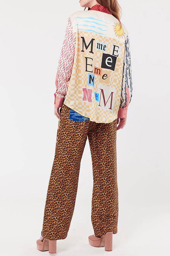 Marron Ensemble chemise et pantalon à imprimé léopard 2 pièces JRM087 en vente sur Faire3