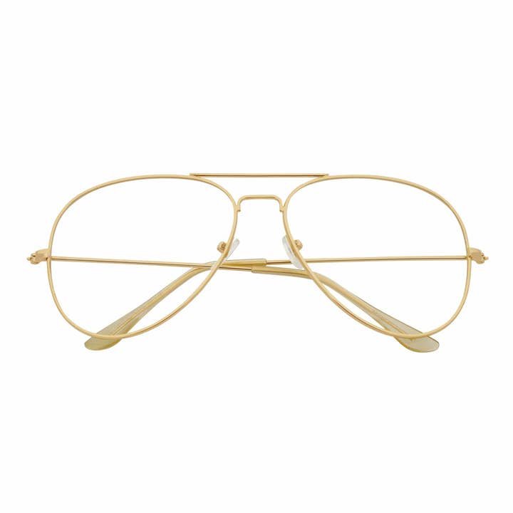COOPER - Large Metal Aviator Blue Light Glasses Gold Clear Lens Glasses 54mm for wholesale by Morspecs
