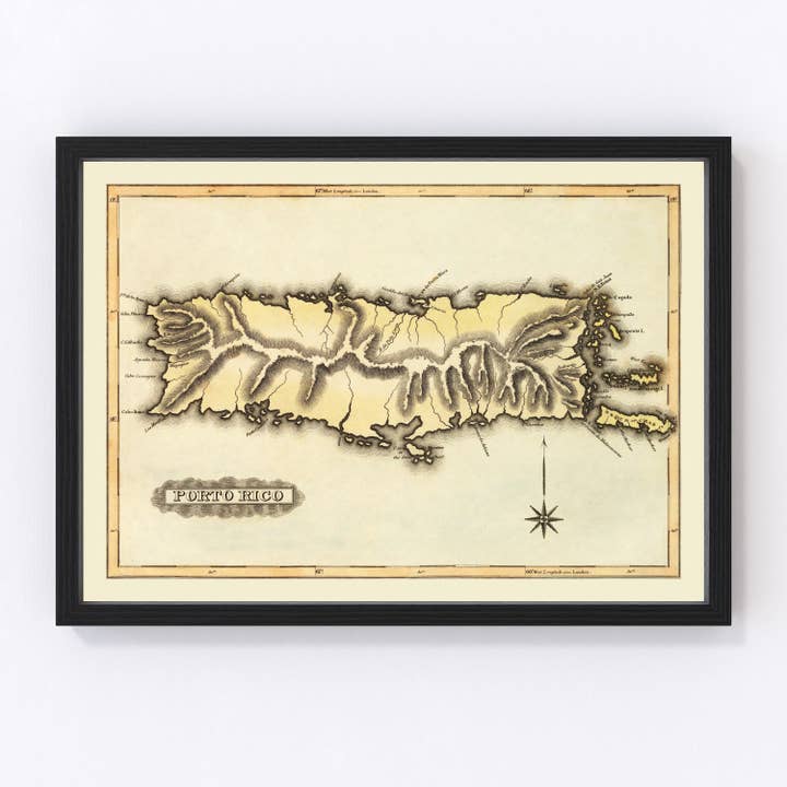 Vintage Map of Puerto Rico, 1823 for wholesale by Ted's Vintage Art