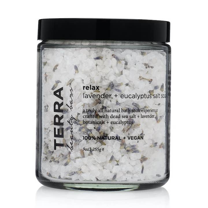 Sel de bain Relax Lavender Eucalyptus pour la vente par Terra Beauty Bars