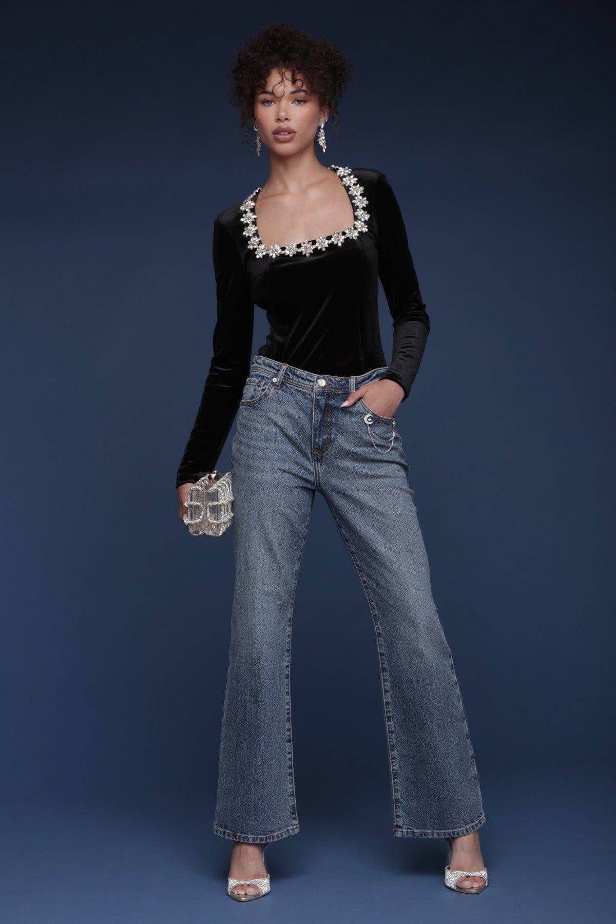 Persheron Wash Chain Embellished Flare Jeans for wholesale on Faire4