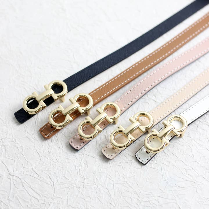 ESLEY - Wholesale Belt - Women's - A2503DJN31845 - Slim Reversible Leather Belt with Gold6