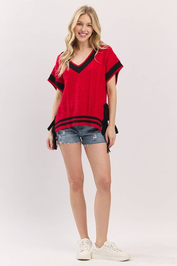 Sewn and Seen - Wholesale Sweater Vest - Women's - Cable Knit Varsity Sweater Vest22