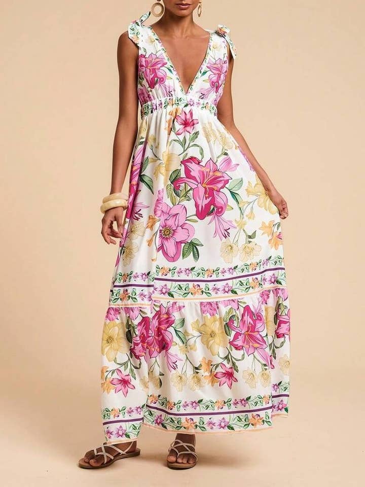 Rosa Clothing - Wholesale Dress - Women's - straps shoulder Tropical Floral print resort maxi dress19