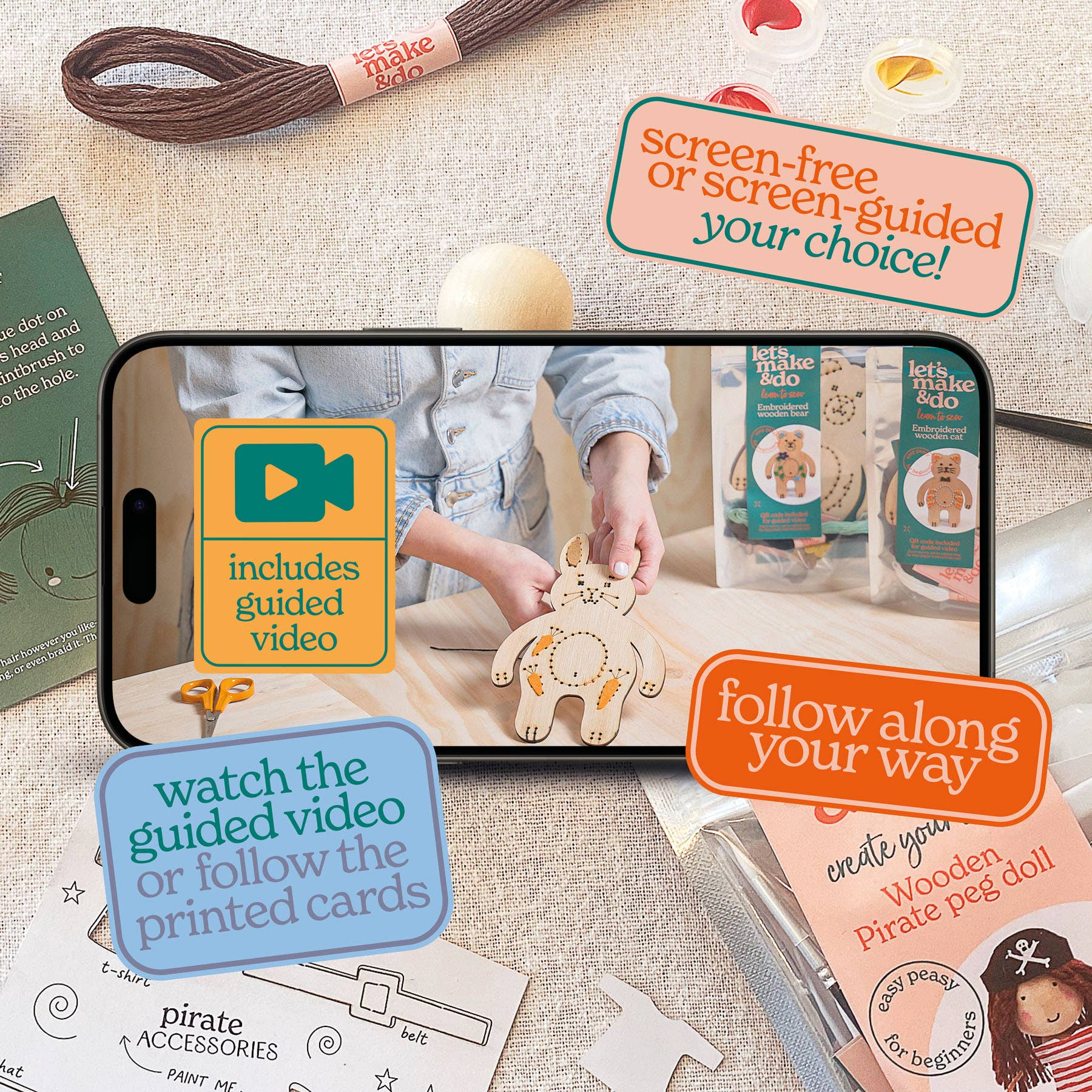 Let's Make & Do - Wholesale Doe-het-zelf-knutselset - Kinderen - Maak Je Eigen Piraten Houten Peg Pop Kit2