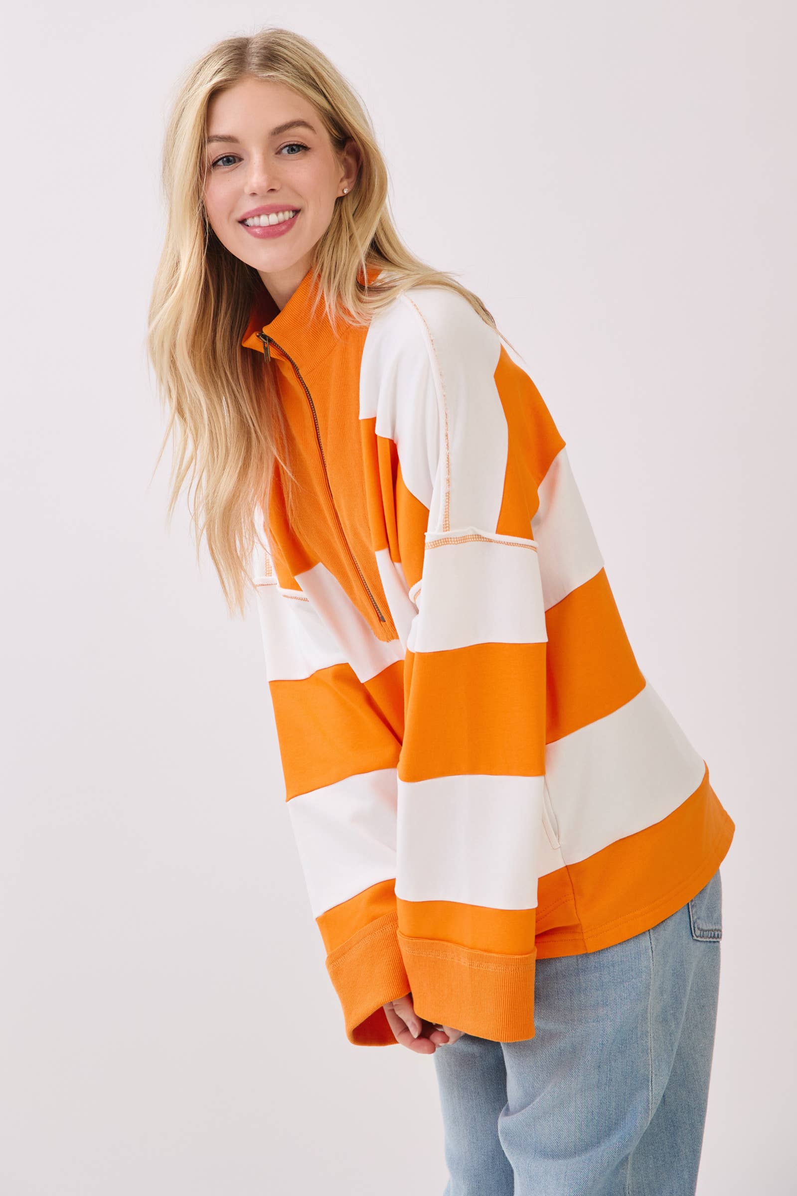 Sewn and Seen - Vente Sweat-shirt – femme - Pull à fermeture éclair rayé2