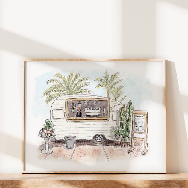 Impression d'art Vintage Vibes and Coffee Tides - Camion de café pour la vente par Swil Arts