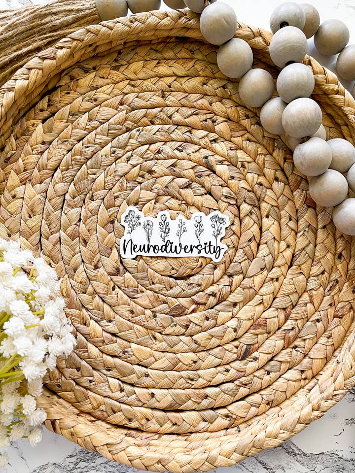 Neurodiversity Black and White Floral Sticker 3" x 1.5" for wholesale by William Marie Designs