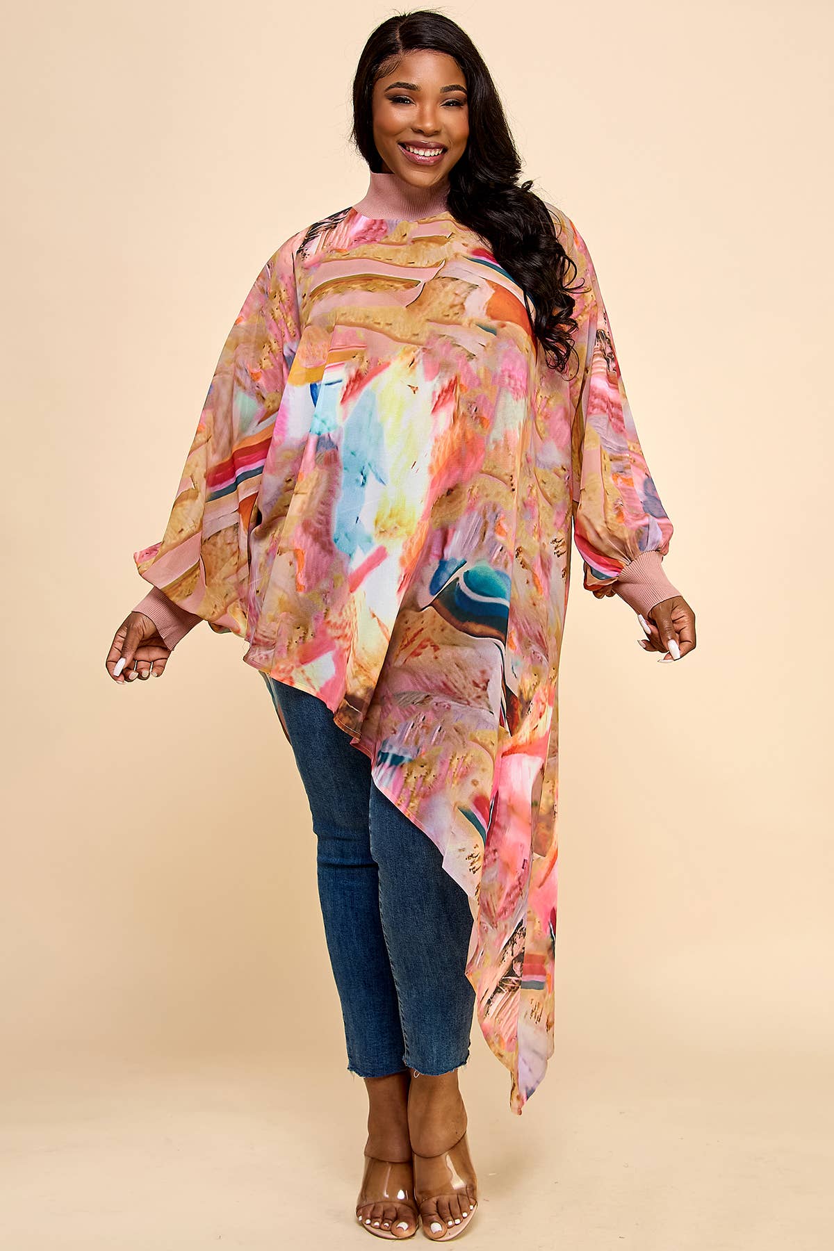 Namatt Design - Wholesale Blouse - Dames - Plus Mesh blouse met ronde hals en lange mouwen en diagonale bandjes2