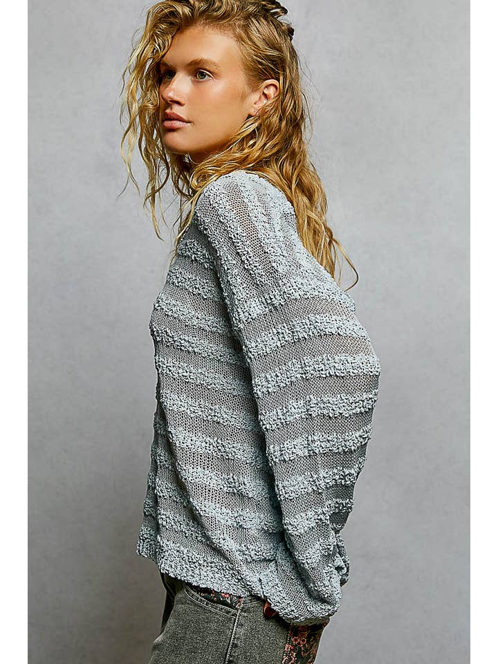 Pol Clothing - Wholesale Knit Sweater - Women's - V Neck Long Sleeve Striped Knit Acrylic Thin Sweater SALE3