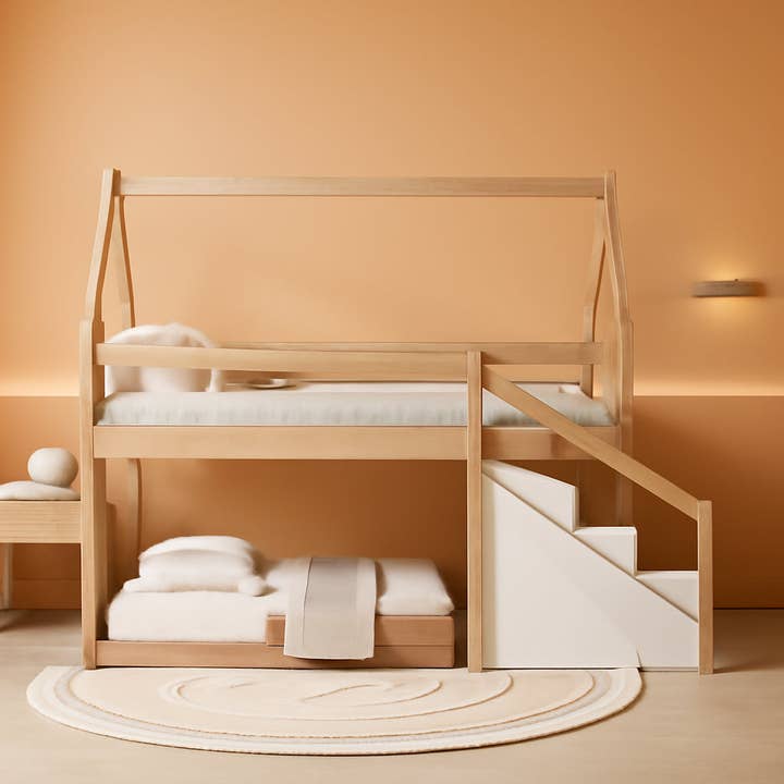 Natural Twin Over Twin Bunk Bed With Slide And Stairs for wholesale by ShipItFurniture