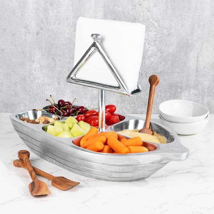 Wholesale Rowboat Serving Bowl with Napkin Holder Set and Spoons
