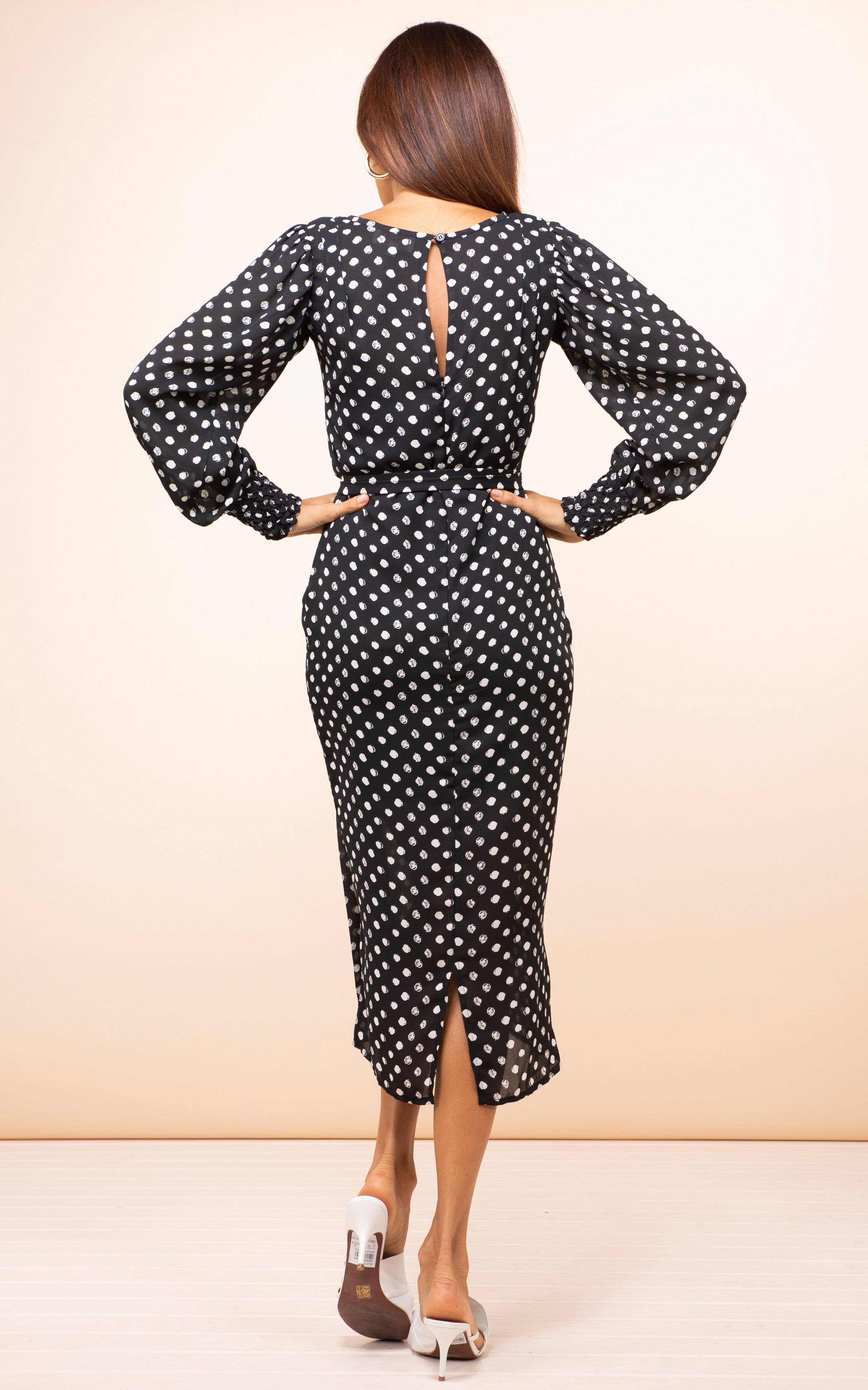 REMOVED BRAND - Wholesale Dress - Women's - Sabina Midi Dress - Black Dotty1