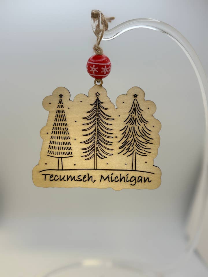 PERSONALIZED Winter Trees Wood Ornament for wholesale by Chickadee Woods Designs, LLC