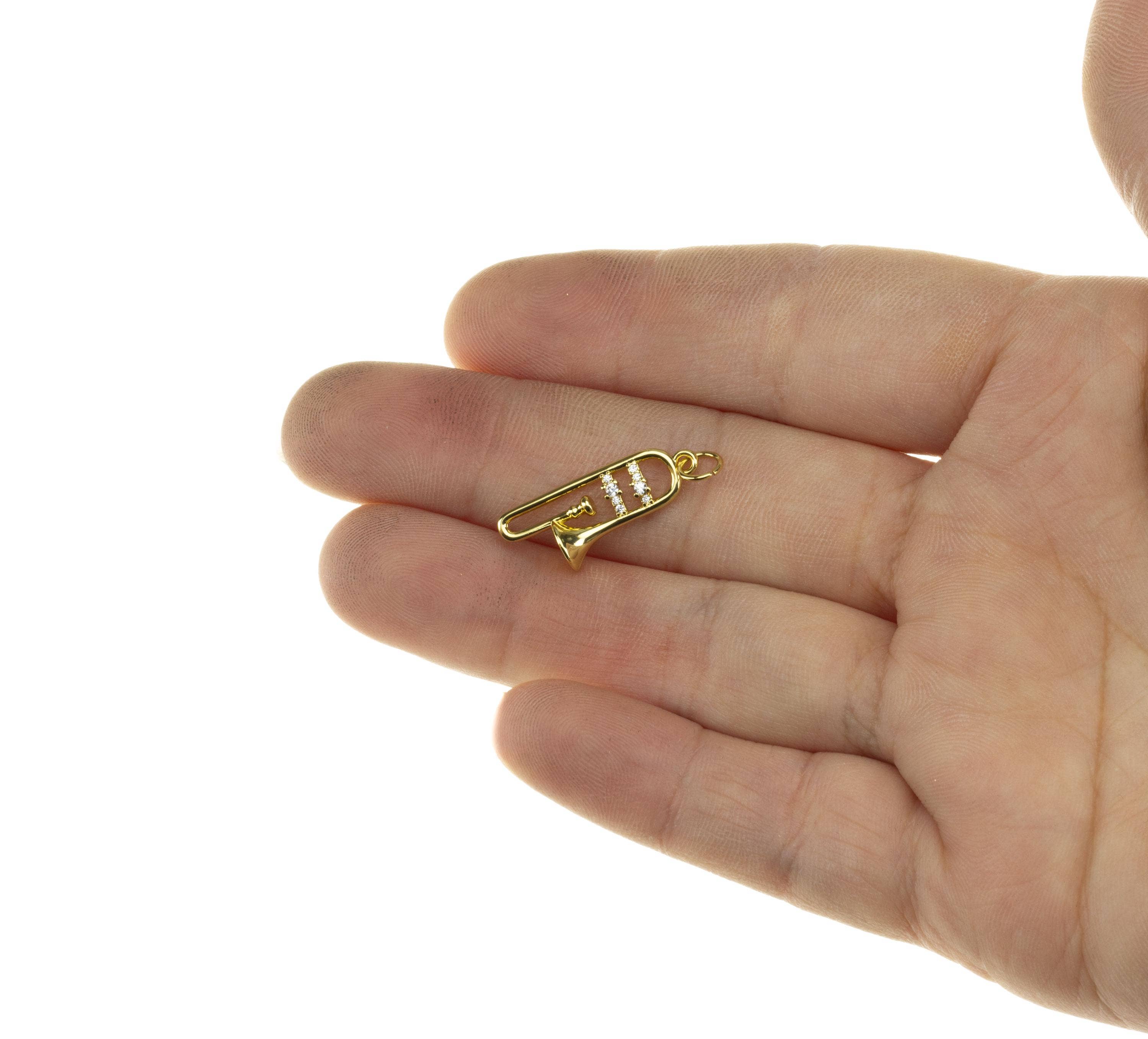 Jewel Pledge – wholesale Individual charm/pendant – Gold Trombone, Trumpet, Saxophone & CZ Musical Charm CPG21803