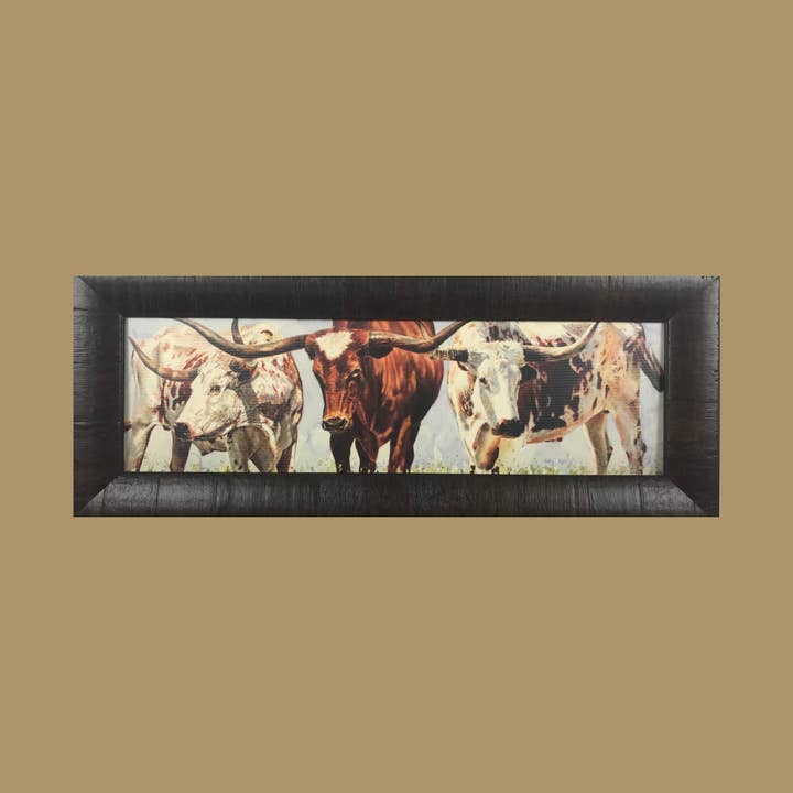Impression artistique « Nosey » Western, bovins Longhorn, encadrée pour la vente par KATHY SIGLE ART