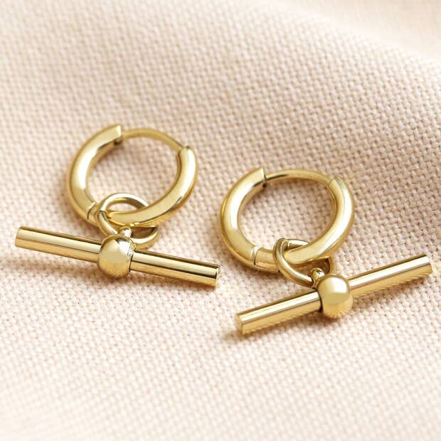 Stainless steel T bar earrings in gold for wholesale by Lisa Angel