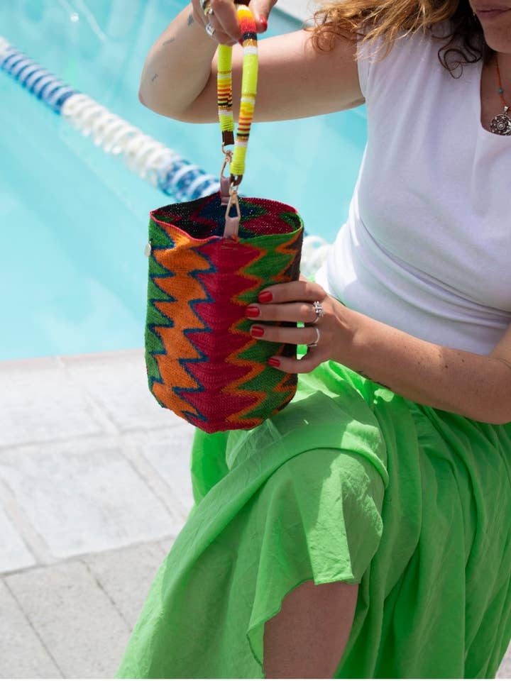 REINA BEADED HANDLES - handmade bag in cactus fibers for wholesale by Maison Badigo