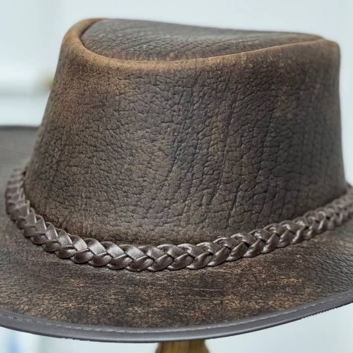 Lesa collection inc - Wholesale Hat Accessory - Men's - Toughness | Buffalo Leather Outback Hat Brown6