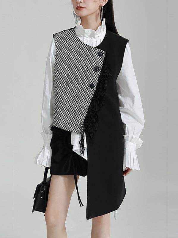 Gilet pied-de-poule asimmetrico senza maniche con maniche a balze per la vendita all'ingrosso da parte di StyleGalX