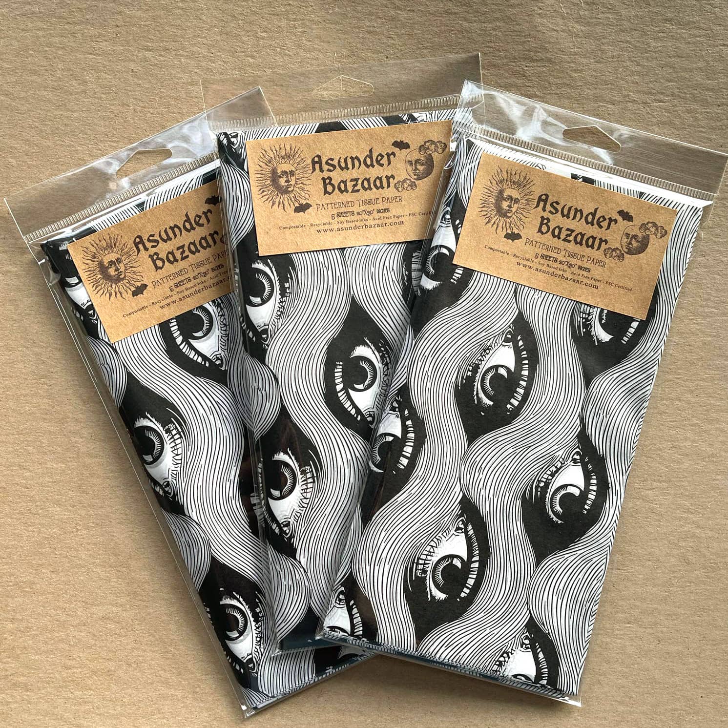 Asunder Bazaar - Vente Papiers de soie - Papier de soie Vintage Eyes imprimé à motif gothique5