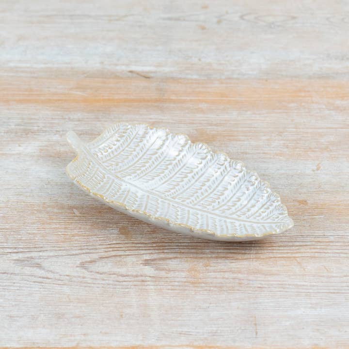 Plato joyero en forma de hoja blanco, 17 cm para venta al por mayor de Gainsborough Giftware x Portland Living