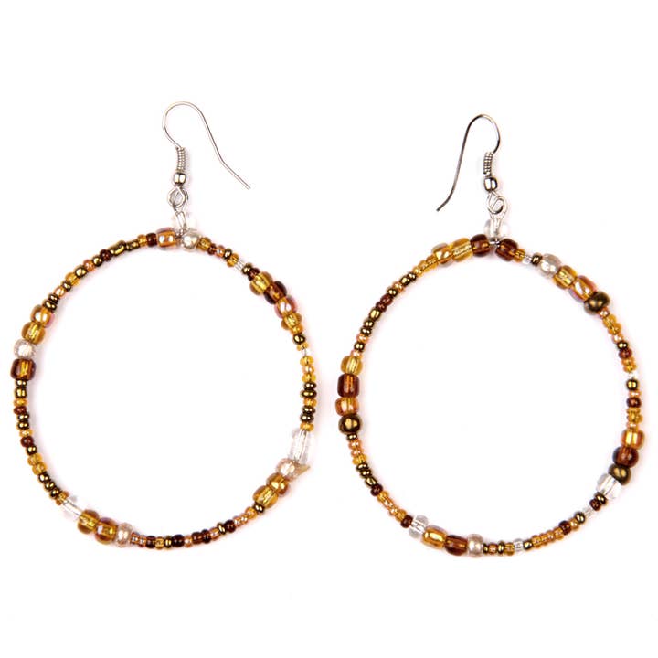 Seed Beaded earring 2 inch diameter warm metallics for wholesale by Erik & Mike