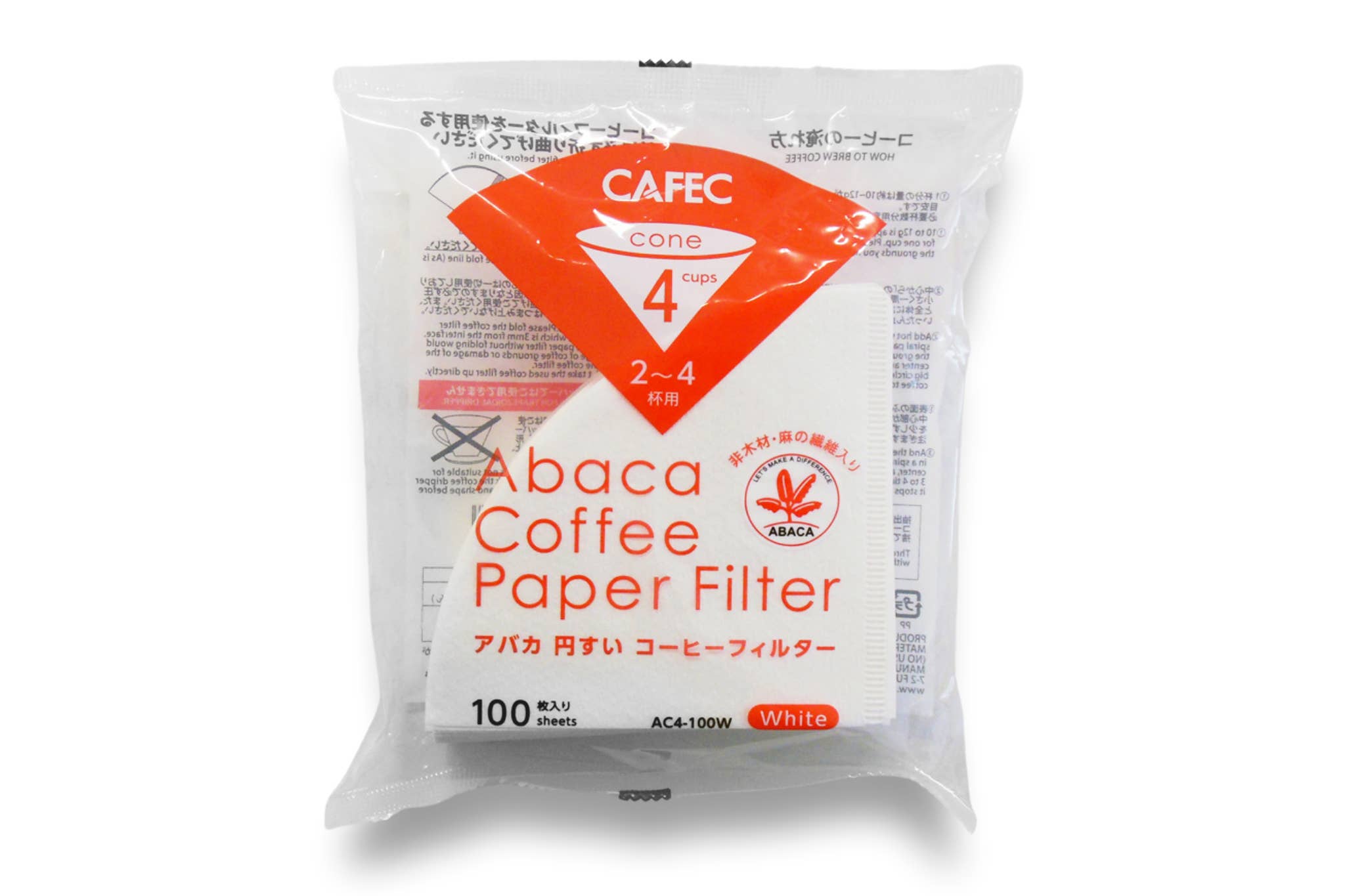 CAFEC - Wholesale Coffee Filter - Abaca Cup 4 Cone Paper Filter V60 02 AC4-100W