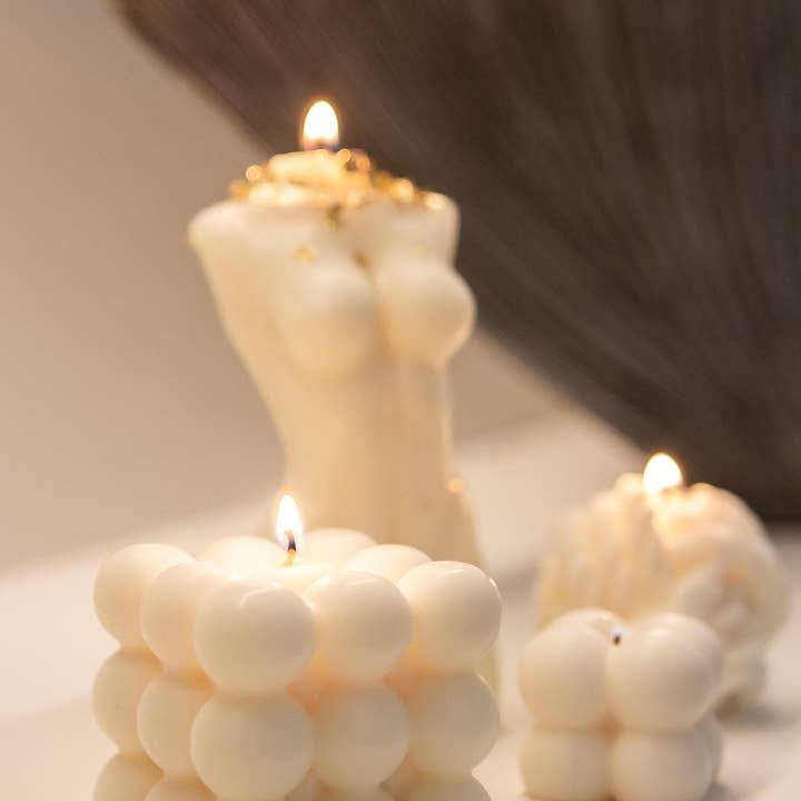 Natuurlijk wit 3 Mini Bubble pijler kaarsen voor groothandel op Faire3