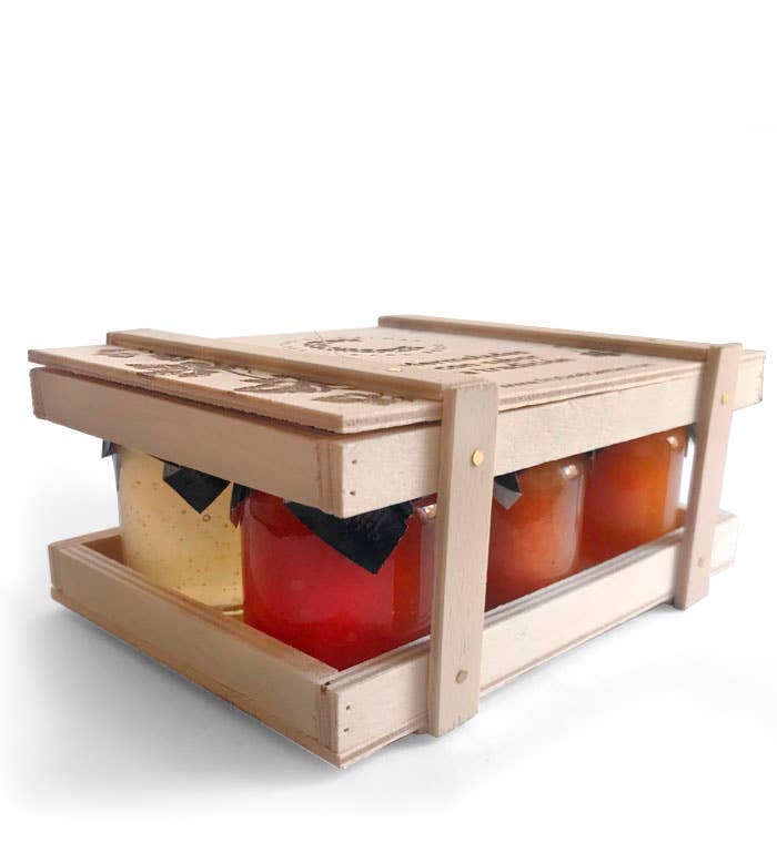FrutasElCaiman - Venta al por mayor Mermelada/gelatina - Caja de madera 6 mermeladas variadas de 40g1