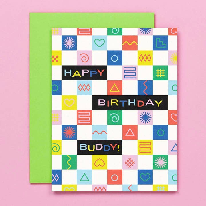 Birthday Buddy • Rainbow Checkerboard Shapes Birthday Card for wholesale by My Darlin'