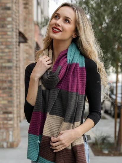 Color Block Knit Scarf - Western & Holiday Looks for wholesale by Leto Accessories