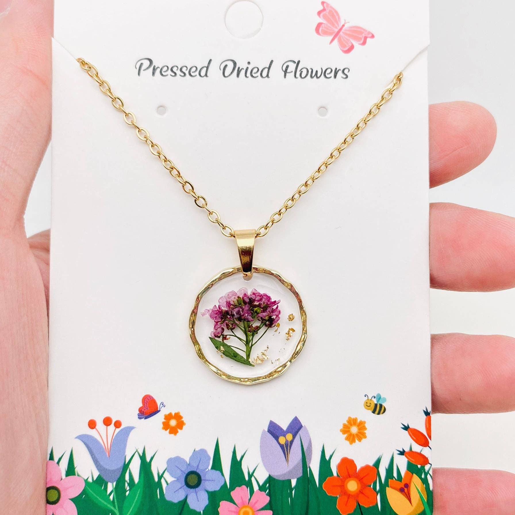 Mio Queena - Wholesale Pendant/Charm Necklace - Dried Flowers Floral Irregular Round Pendant Necklace - PDF14